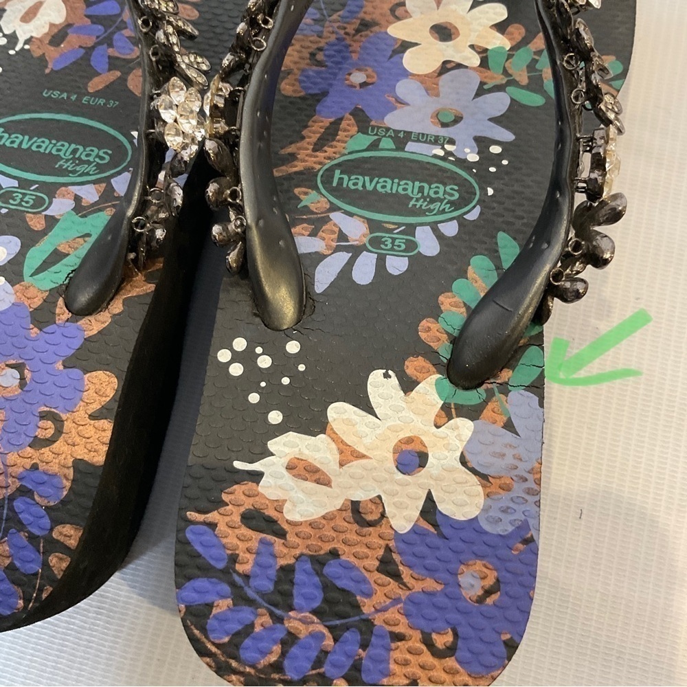 Havaianas Embellished High Wedge Rubber Sandals Size 4 - Picture 13 of 13